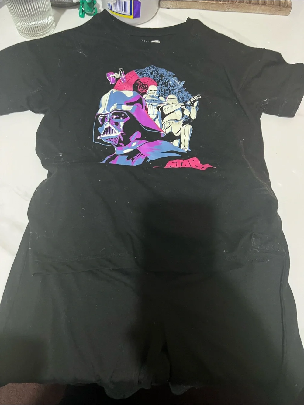 Star Wars Kids Black Graphic Tee with Neon Darth Vader Boy’s Pajama’s